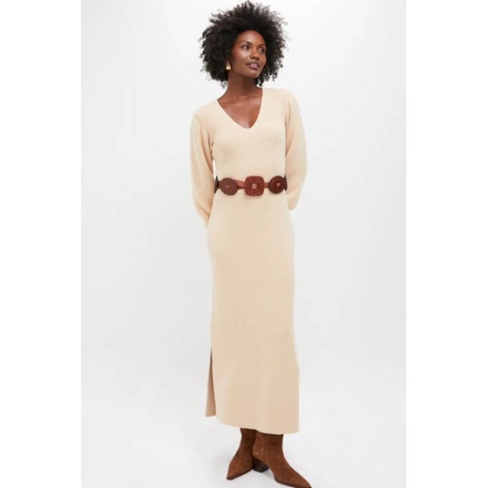 Tuckernuck x Hyacinth House | Almond Knit Anya Maxi Dress Medium V-Neck Neutral